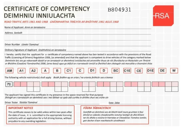 Buy An Irish Certificate of competency